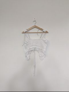 Munimuni Studio White Lace Crop Top & White Zipper Fly Trouser Set