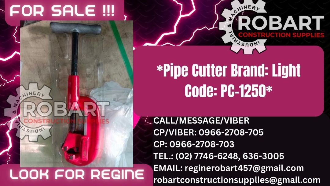 *Pipe Cutter Brand: Light Code: PC-1250* (Category: Construction Tools & Equipment) located in Manila. Submitted by robartregine (Listing ID 1286497612, Image 1). Description: *Pipe Cutter Brand: Light Code: PC-1250* FOR INQUIRES: REGINE ROBART 𝑹𝑶𝑩𝑨𝑹𝑻 𝑪𝑶𝑵𝑺𝑻𝑹𝑼𝑪𝑻𝑰𝑶𝑵 𝑺𝑼𝑷𝑷𝑳𝑰𝑬𝑺 #RobartConstructionSupplies #robartph #constructionmaterials #industrialsupply Office Address: 1405 Yuseco St. Sta Cruz Manila SEND US MESSAGE FOR INQ