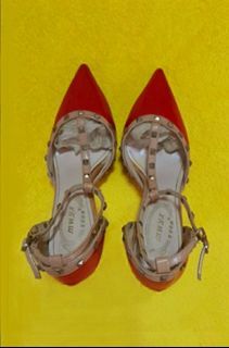 Red Studded Pointed Pageant Heels / Pointy Pumps / Formal Shoes