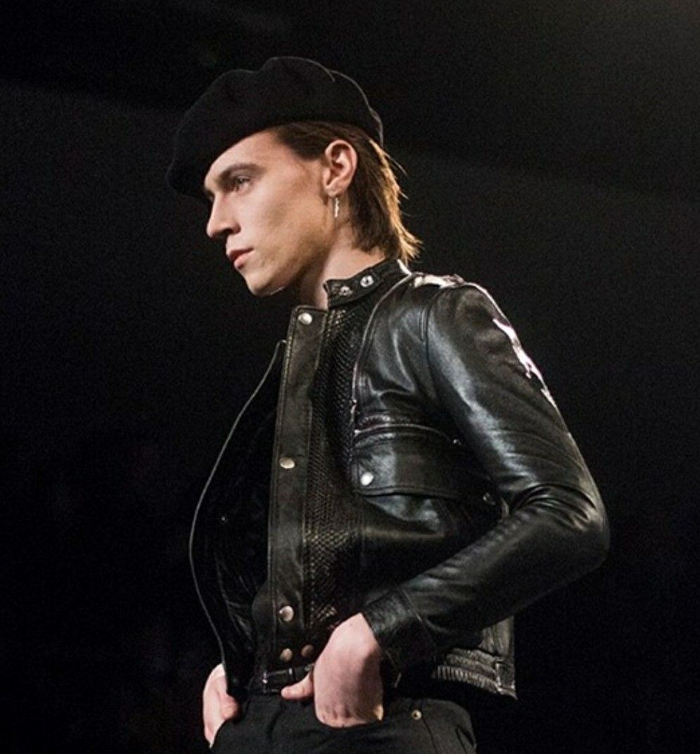 Saint Laurent Paris Snakeskin Spliced Leather Jacket