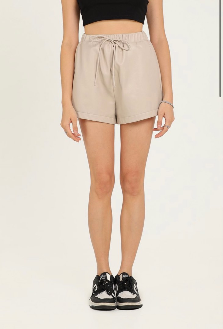 Norah Elastic Faux Leather Shorts