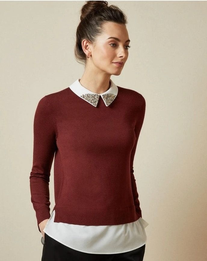 Red jumper with cheap white collar
