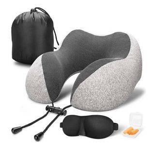 Travel Kit - Memory Foam Neck Pillow + Sleep Mask + Earplugs + Bag