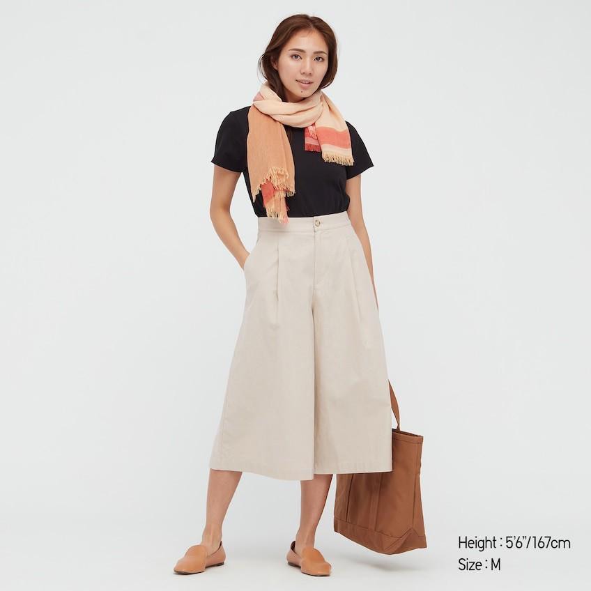 Uniqlo linen cotton wide straight cropped pants Women s Fashion