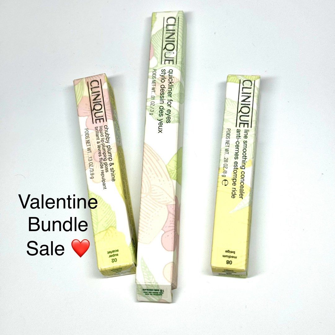 Valentine Sale! Clinique Makeup Bundle (Category: Makeup) located in Santa Maria. Submitted by grave.ty (Listing ID 1286500003, Image 1). Description: Happy Valentines ❤️ 3 for the price of 1 🫶 Clinique Concealer Shade: 08 Medium Beige Quickliner for eyes shade: 10 Dark Charcoal Chubby Plump & Shine Gloss shade: 02 super Scarlet All new and authentic! Complete with box! Grab it now for limited time only! 💌Message for more details pictures .