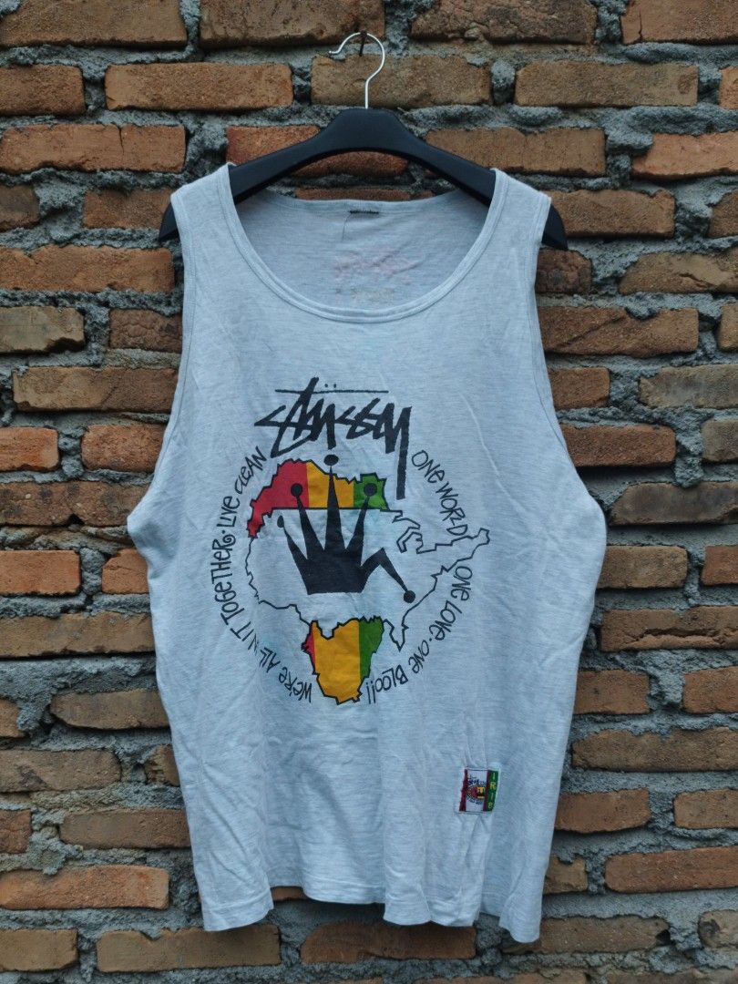 Vintage stussy rasta fellin irie tank top/singlet, Fesyen