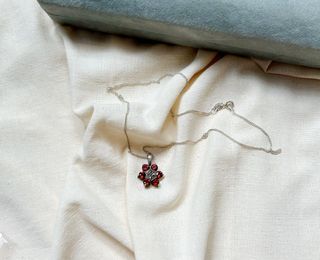 VTG Silver Garnet Marcasite Flower Pendant Necklace