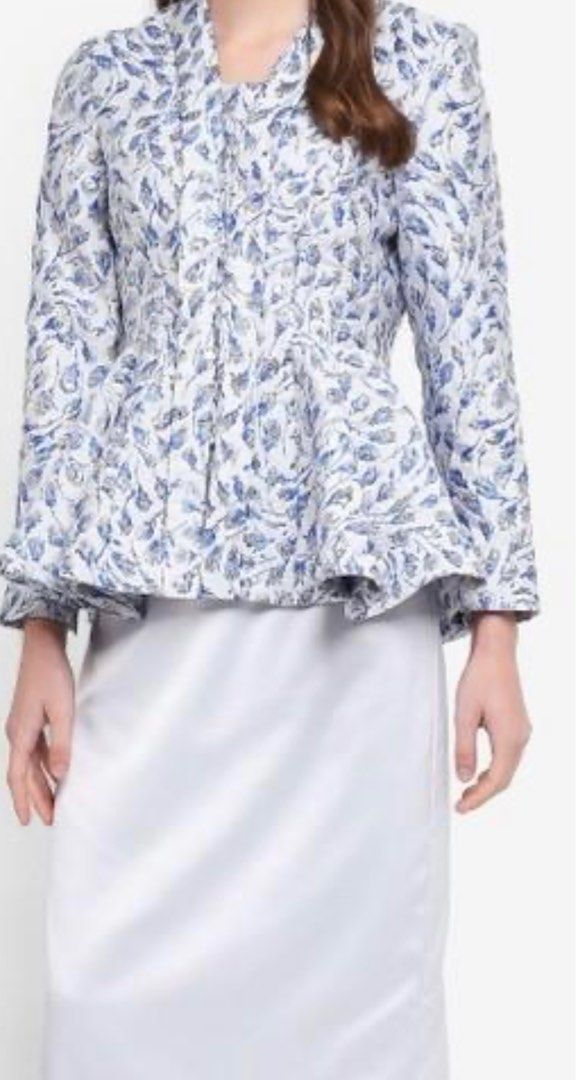 Sell Zalia Jacquard Peplum Kebaya in Blue White Baju Top
