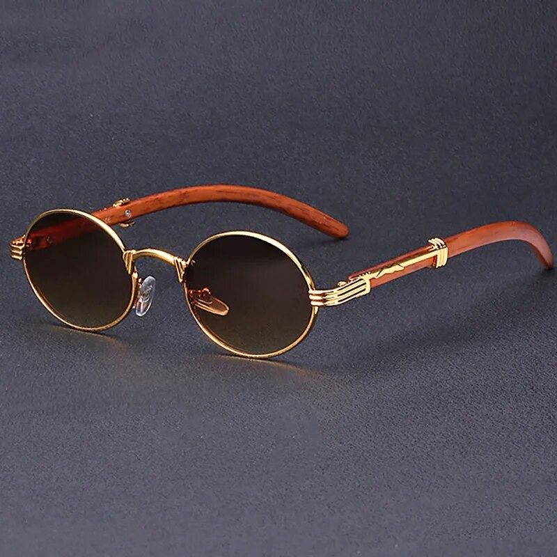 2021 new retro wood-like sunglasses men's and women's small round frame  glasses, luxury brand, UV400, 男裝, 手錶及配件, 眼鏡- Carousell
