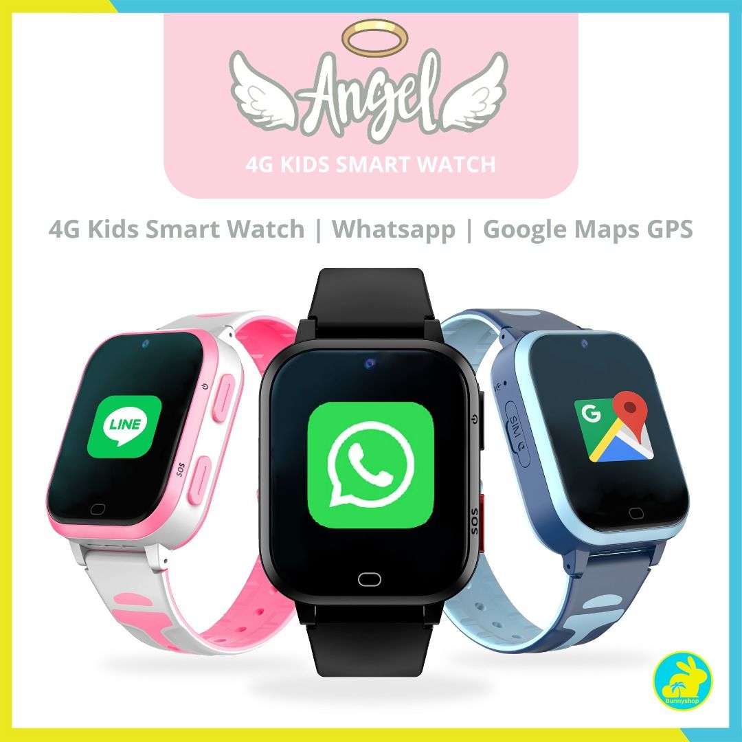 Angel Watch Pro 2024 New 4G Kids Smart Watch Phone With Whats App GPS SOS Video Call Classroom Mode App Store Bunnyshop