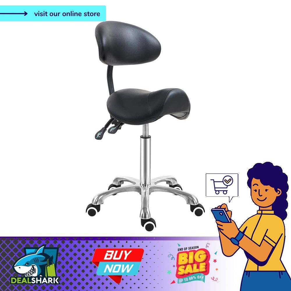 Antlu Saddle Stool Chair with Back Support Ergonomic Esthetician Stool Chair for Salon Tattoo Spa Medical Dentist Clinic with Backrest Black