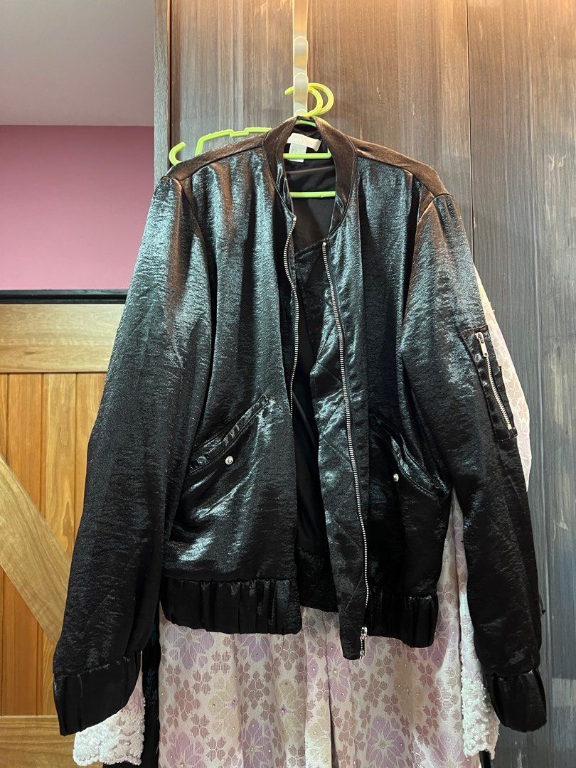 h&m leather bomber jacket