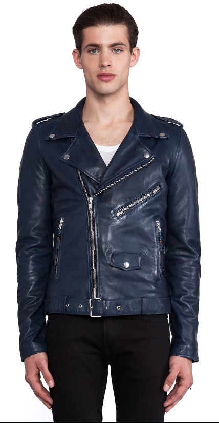 BLK DNM Blue Leather Biker Jacket Size L Men s Fashion Coats