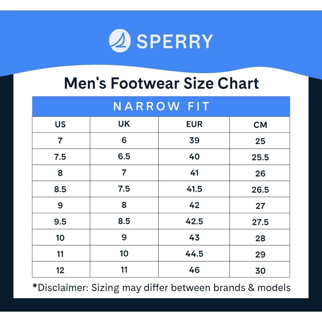 Sperry men's hotsell size chart