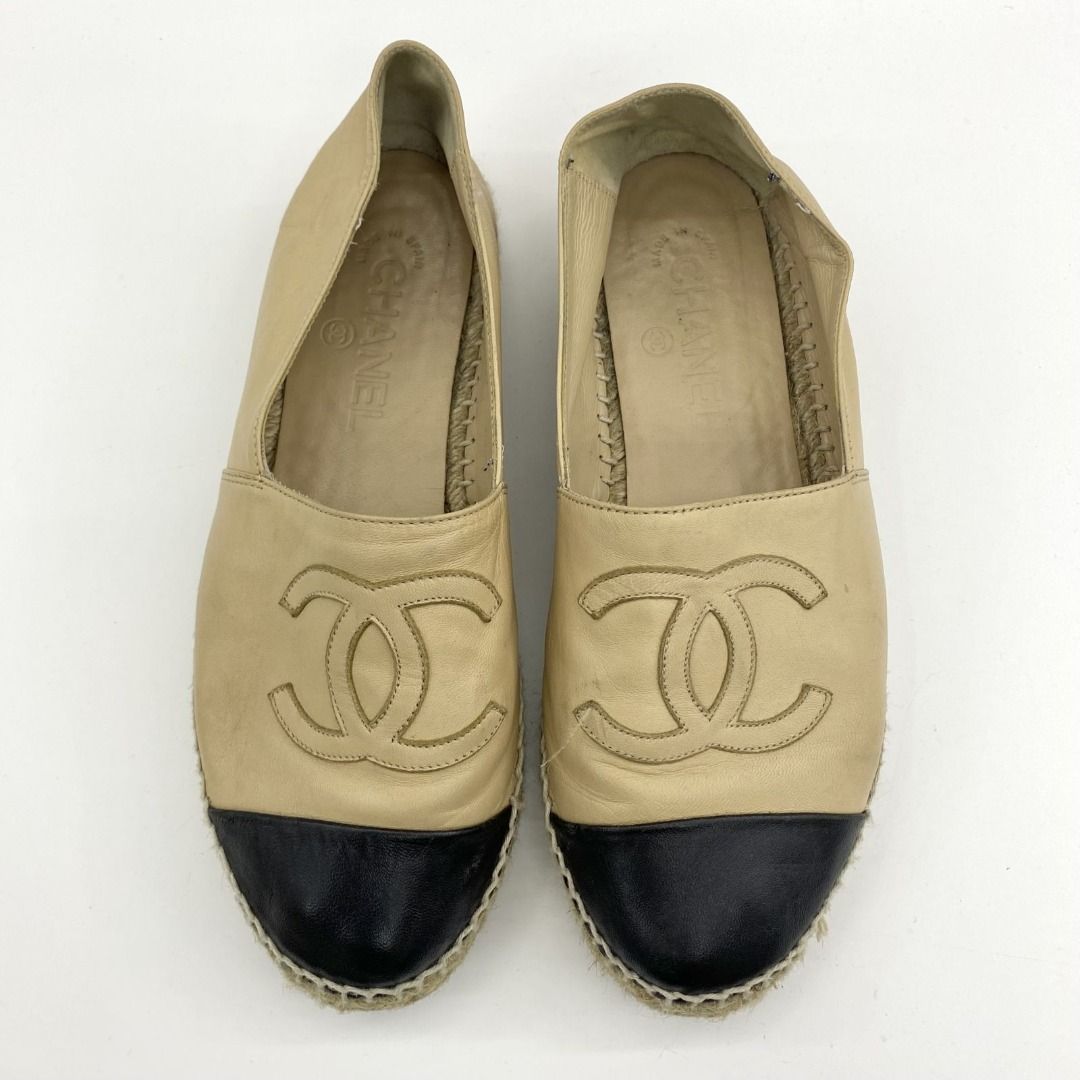 CHANEL G29762 BICOLOURED BEIGE ESPADRILLES SIZE 38 SLIP ONS 247004056 WE