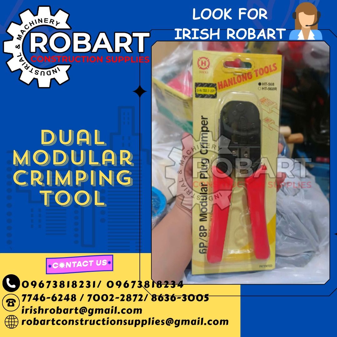 dual modular crimping tool (Category: Construction Tools & Equipment) located in Manila. Submitted by irishrobart_22 (Listing ID 1286713078, Image 1). Description: dual modular crimping tool 8P8C/RJ-45 model: TCP-10065 SEND US MESSAGE FOR INQUIRIES ‼️‼️ LOOK FOR IRISH ROBART VBR : 0 9 6 7 3 8 1 8 2 3 1/ 0 9 6 7 3 8 1 8 2 3 4 LANDLINE 8-6 3 6 3 0 0 5 / 7 7 4 6 -6 2 4clevis hanger 8 / 7 0 0 2-2 8 7 2 GMAIL: I R I S H R O B A R T @ G M A I L . C O M