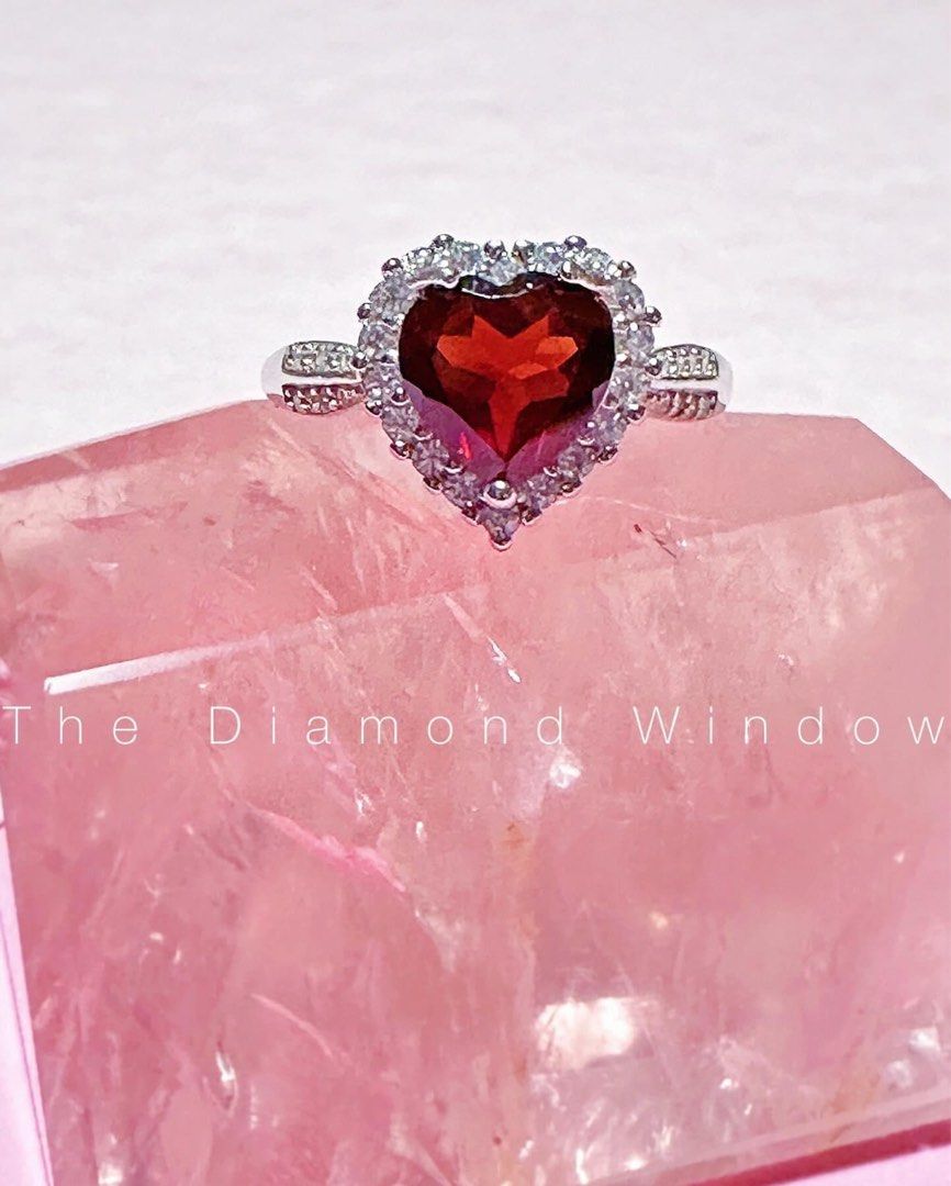 Garnet Heart 925 Silver Adjustable Ring