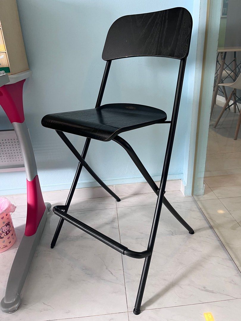 IKEA Franklin Bar Stool with Backrest Foldable Black 63cm Furniture Home Living Furniture Chairs on Carousell