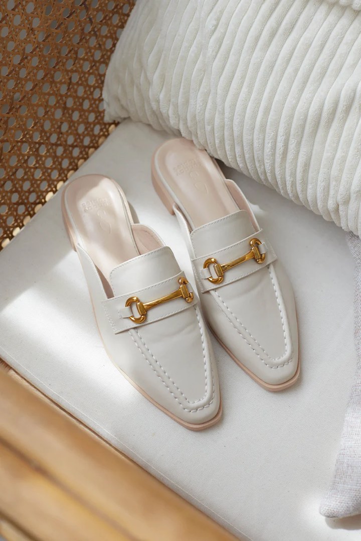 White mules with buckle shop