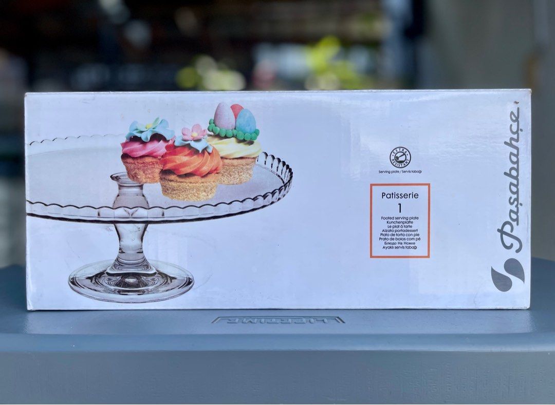 Pasabahce Patisserie / Footed Serving Plate (Category: Bakeware) located in Marikina City. Submitted by krgcom (Listing ID 1286774487, Image 2). Description: Pasabahce Patisserie / Footed Serving Plate RFS: decluttering Status: lightly used; with box SRP: PHP 1,750 (at Gourdo’s) Selling price: PHP 1,000 each Specs and reviews: https://homestamp.shop/products/glass-patisserie-cake-stand Three (3) units available.