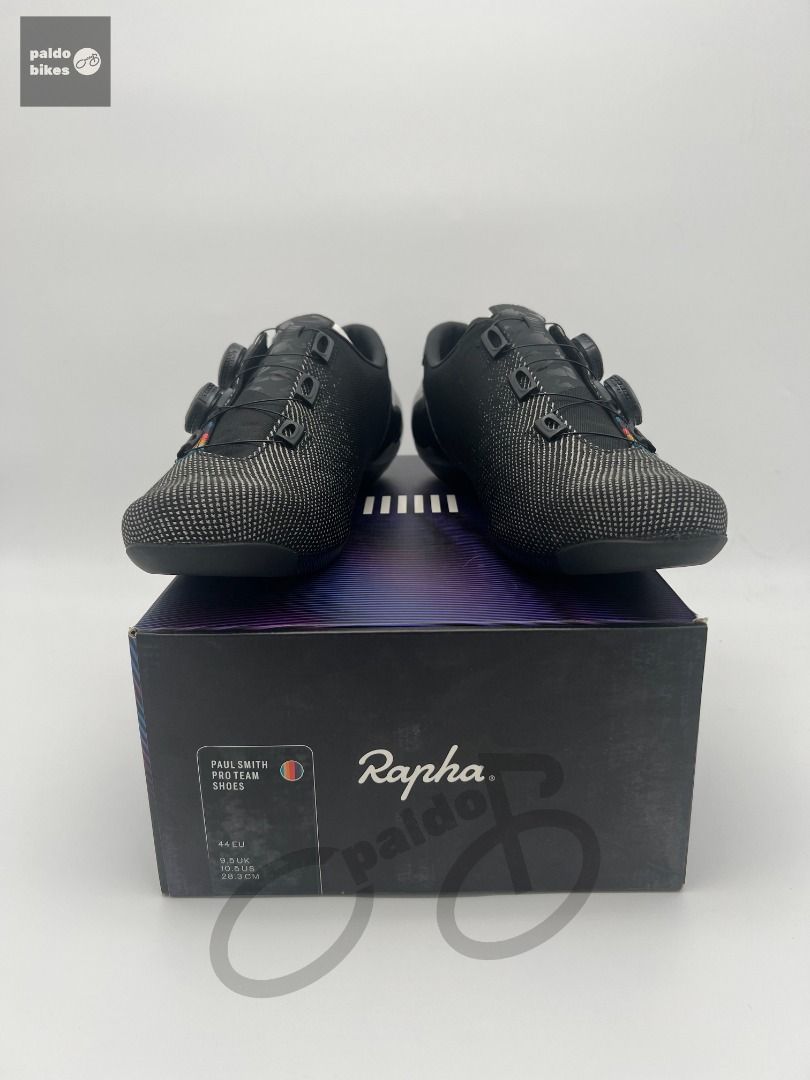 Rapha x Paul Smith Pro Team Shoes (Size: 43) (Category: Bicycles) located in Cavite. Submitted by paldobikes (Listing ID 1286692970, Image 2). Description: Rapha x Paul Smith Pro Team Shoes ⚜️ Rapha x Paul Smith Pro Team Shoes --- 14,999 PHP Only --- ⚜️ Created as part of the Paul Smith + Rapha capsule collection, these black pro team Powerweave shoes feature a limited edition design. ⚜️ The DWR coated, one piece 3D-woven Powerweave fabric materi