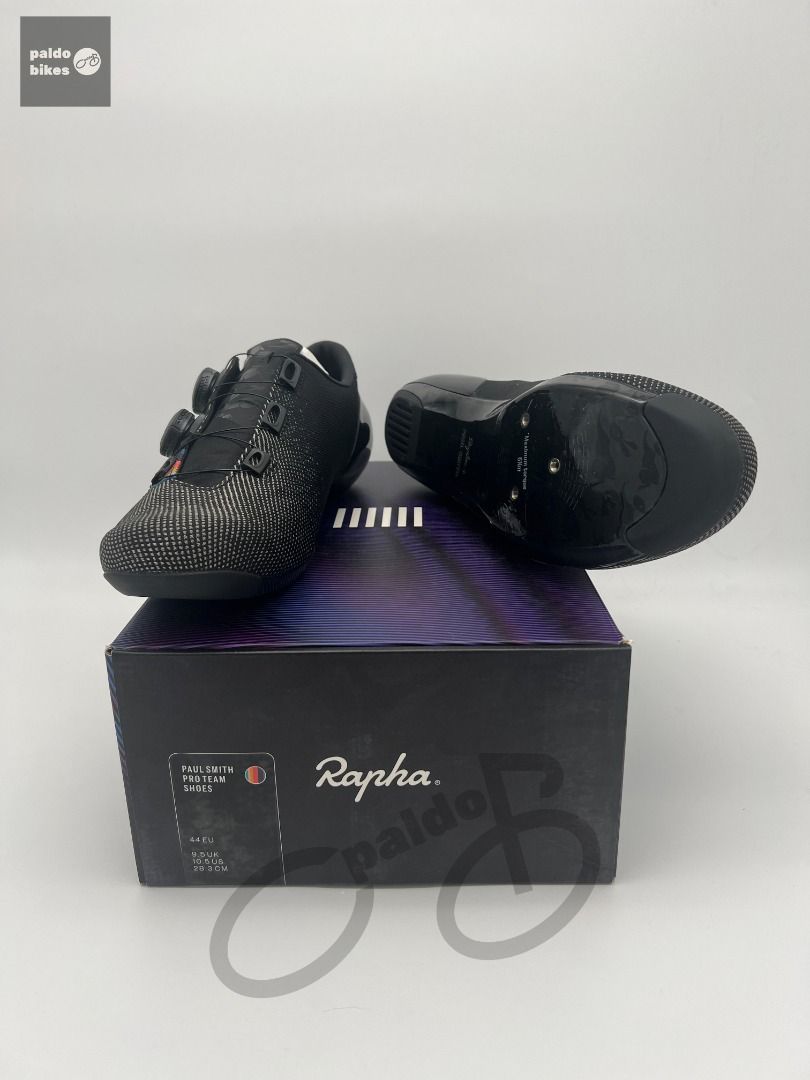 Rapha x Paul Smith Pro Team Shoes (Size: 43) (Category: Bicycles) located in Cavite. Submitted by paldobikes (Listing ID 1286692970, Image 3). Description: Rapha x Paul Smith Pro Team Shoes ⚜️ Rapha x Paul Smith Pro Team Shoes --- 14,999 PHP Only --- ⚜️ Created as part of the Paul Smith + Rapha capsule collection, these black pro team Powerweave shoes feature a limited edition design. ⚜️ The DWR coated, one piece 3D-woven Powerweave fabric materi