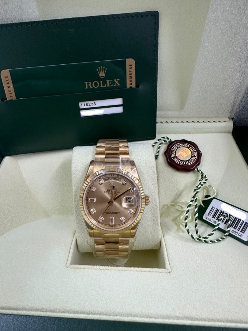 ROLEX DAY DATE 36MM 118238 YG CHAMPAGNE DIAMOND DIAL PRESIDENT