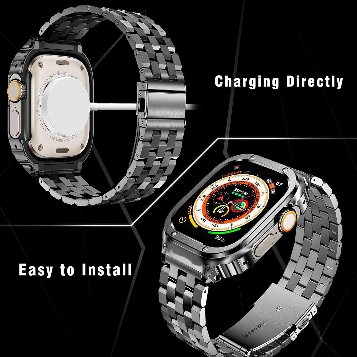 Suplink Bands Compatible Apple Watch Band 38mm 40mm 42mm 44mm Solid Stainless Steel Metal Slim Replacement Wristband Strap for iWatch Series 6 5 4 3 2 1 SE women and Men Space Grey 49 Mobile Phones Ga...
