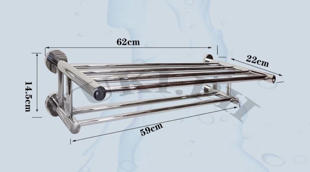 SUS 304 Wall-Mounted Double Layer Towel Rack (Matte Silver) (Category: Bathroom & Kitchen Fixtures) located in Marikina City. Submitted by krgcom (Listing ID 1286777330, Image 2). Description: SUS 304 Wall-Mounted Double Layer Towel Rack (Matte Silver) RFS: changed interior decor Status: initially installed then taken down after a few weeks; with minimal scratches SRP: PHP 1,400 Selling price: PHP 800 each Two (2) units available.