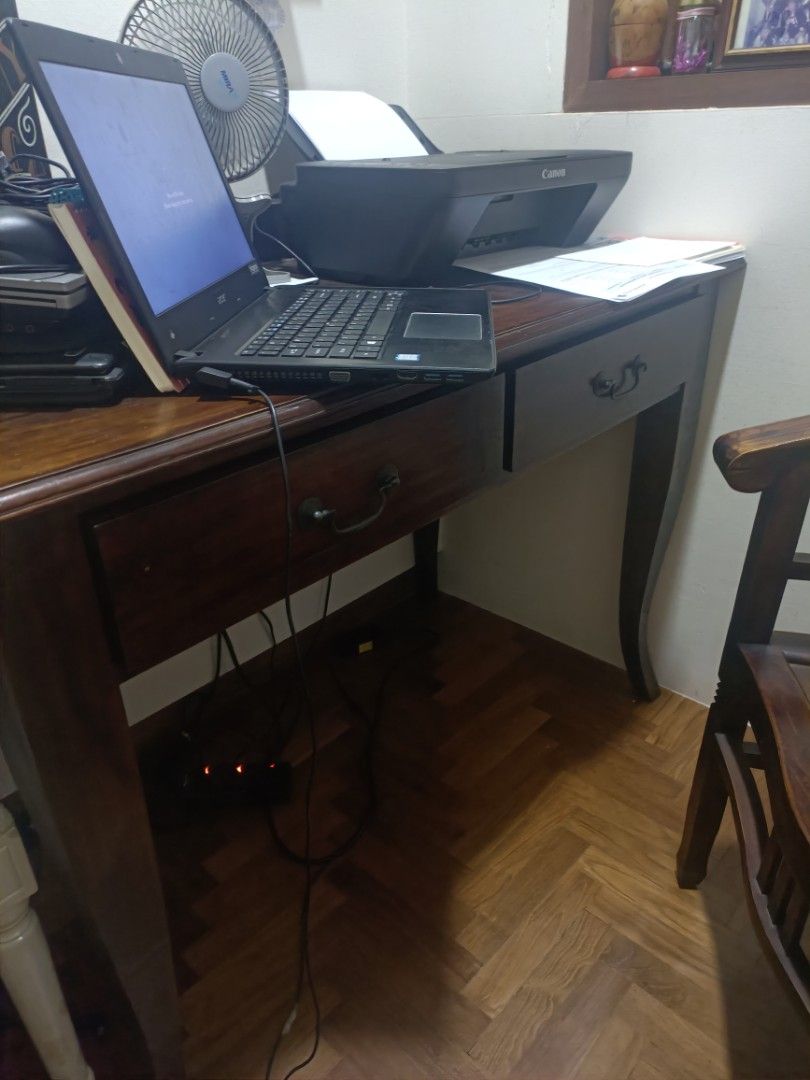 Teak study table (Category: Other Home Furniture) located in Singapore. Submitted by udinsq (Listing ID 1286755276, Image 2). Description: some minor scratches 110cm by 60cm.