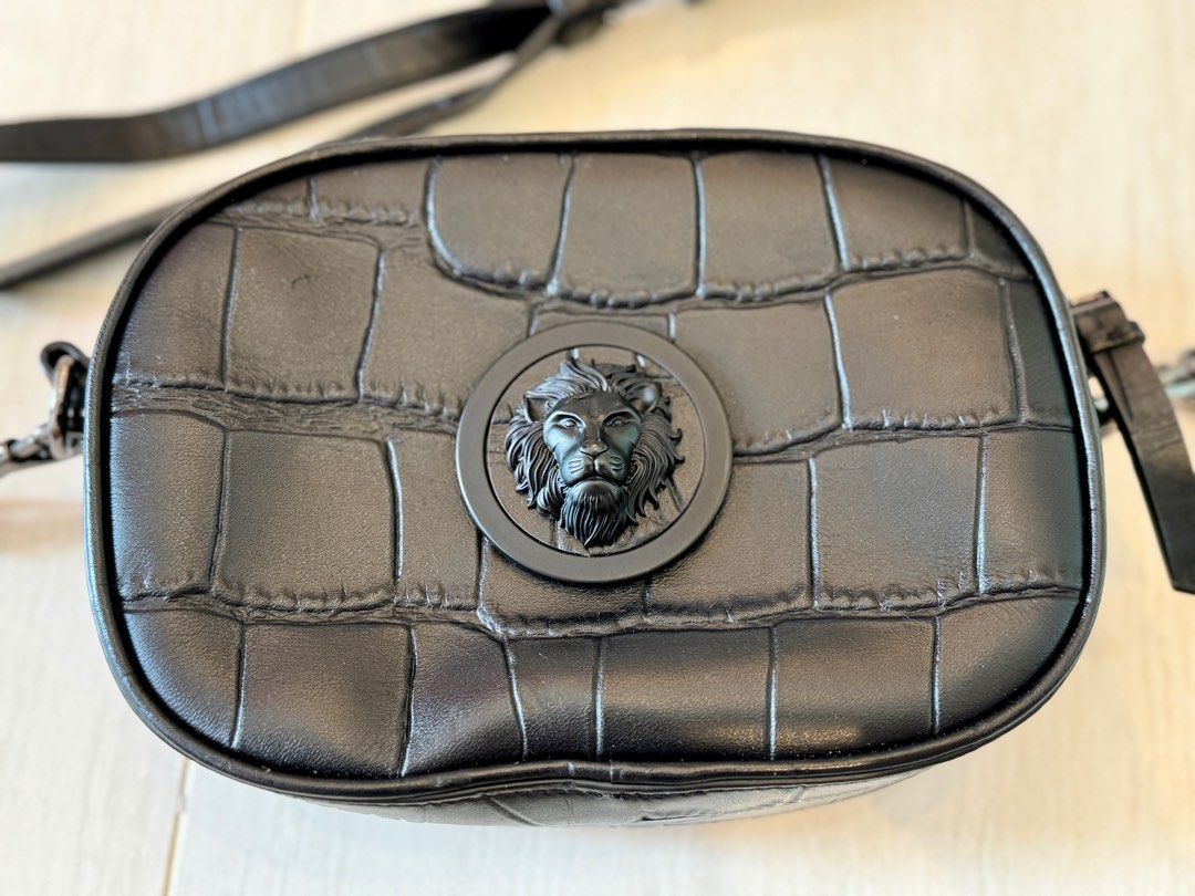 VERSACE Lion Head printed leather camera bag
