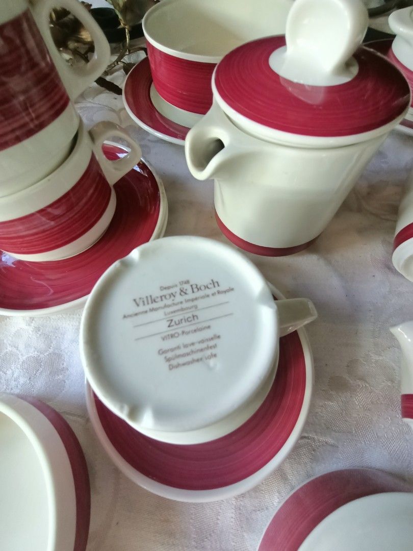 VINTAGE VILLEROY & BOCH DEPUIS 1748 GARANTI WHITE MAROON Zurich