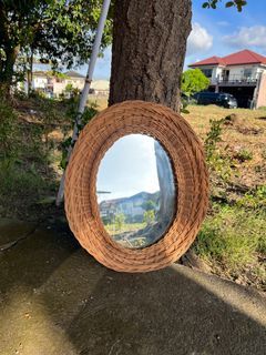wicker round mirror