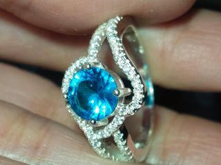 Women's beautiful light blue stone genuine silver ring