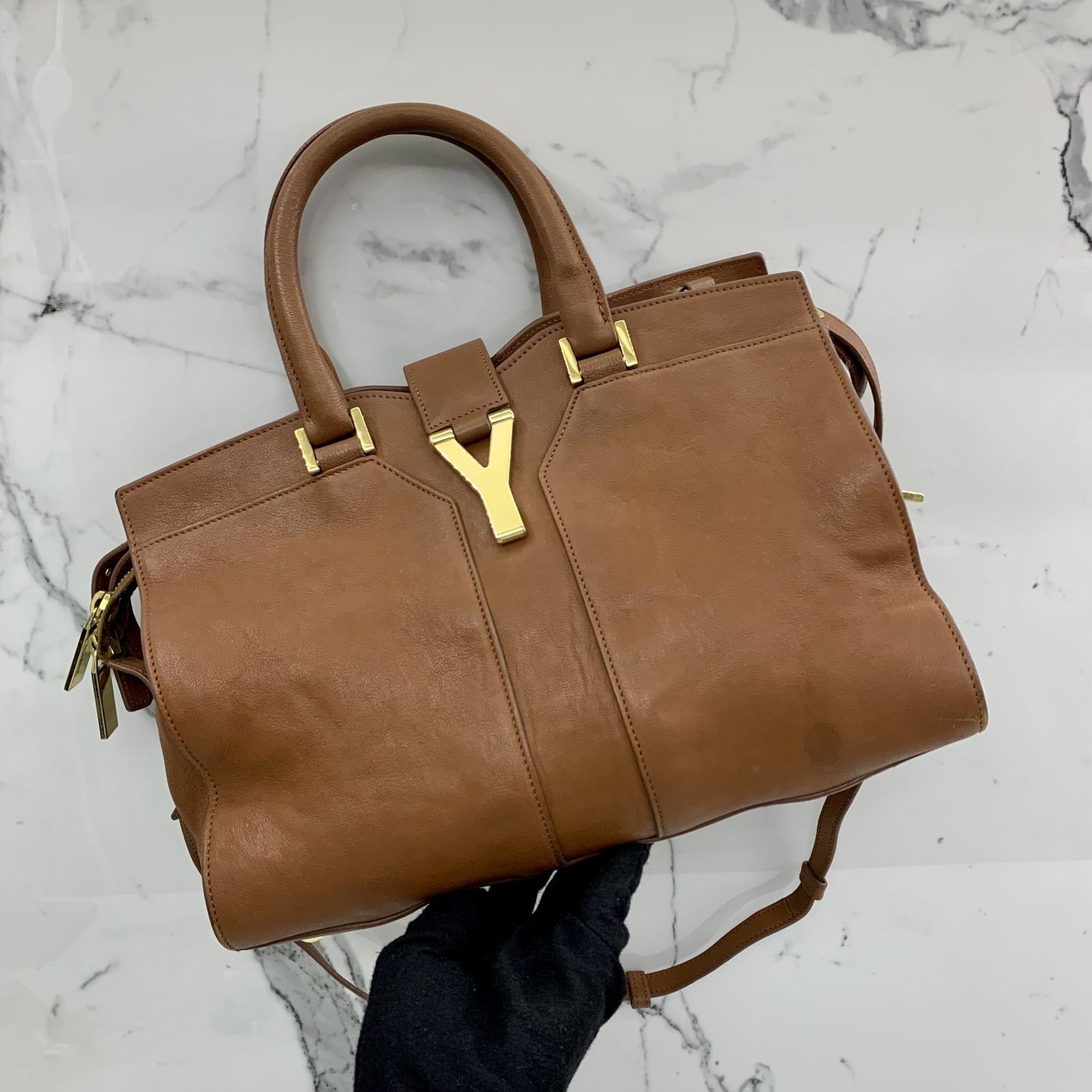 YVES SAINT LAURENT 370699 CHYC BROWN CABAS 2WAY SHOULDER BAG