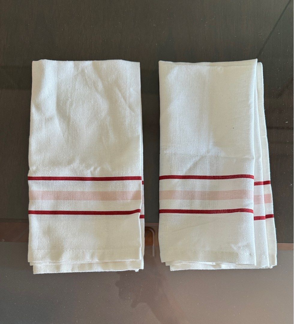 Ikea ANLEDNING Cloth Napkin, White/red 45x45cm 廚房巾, 傢俬＆家居