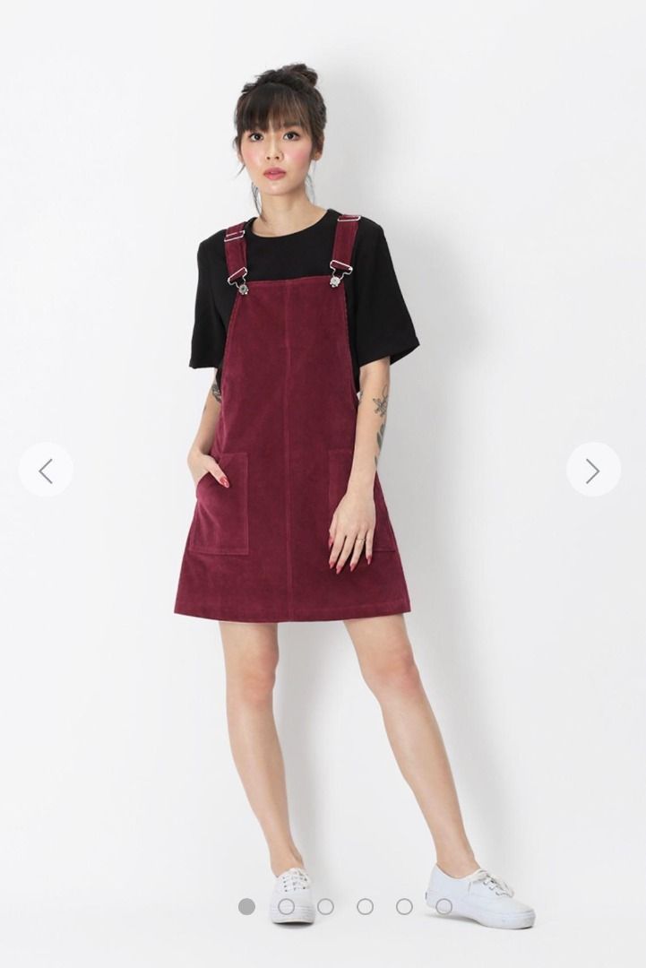 AforArcade Cross My Heart Wine Red Corduroy Dungaree