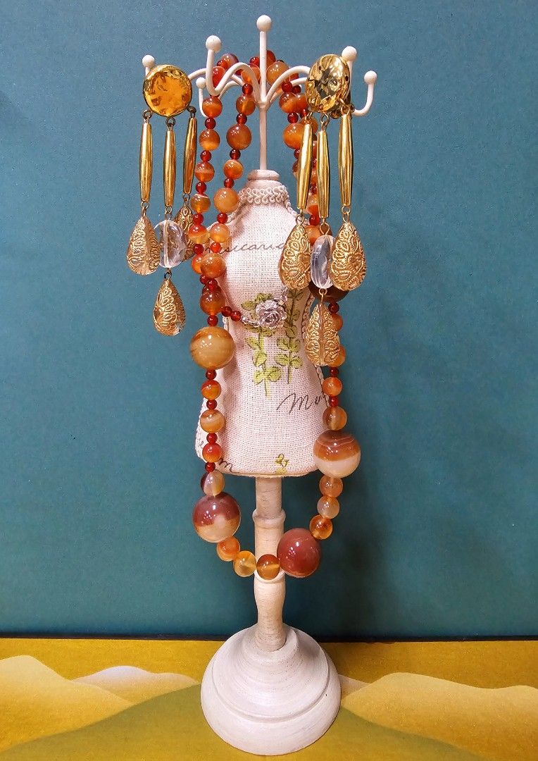 Antique Earrings and Necklace Set (Category: Charms) located in Mandaluyong City. Submitted by selleyo (Listing ID 1286931512, Image 2). Description: Antique Agate/Carnelian With Silver Lock Necklace paired with an Exquisite Gold and Crystal Dangling Earrings perfect for your Special Occasion Events, or for Addition to your Vintage/ Antique Collections of Elegant pieces that would soon be a Future Investment.....