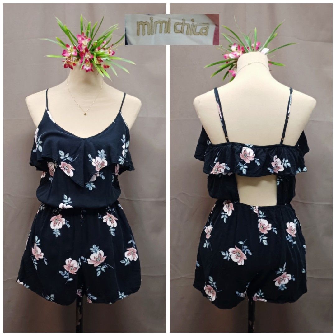 Romper Shorts Flower, Women's Fashion, Dresses & Sets, Rompers on Carousell