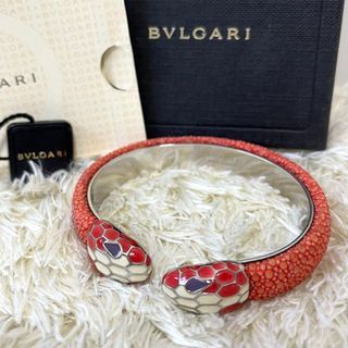 Bvlgari Bracelet Serpenti Red Bangle Silver Hardware Box Included