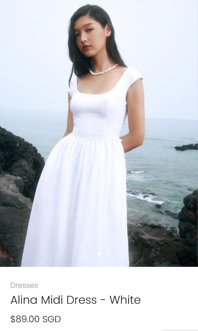 Caramel monster Aline midi dress White S Women s Fashion