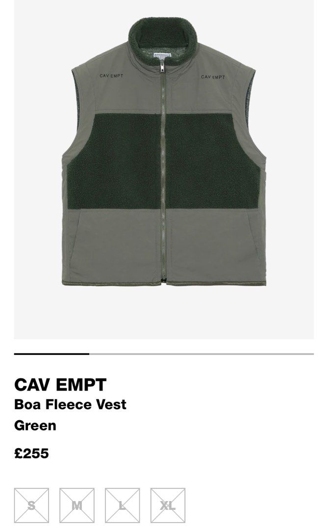CAV EMPT CE BOA FLEECE EMBROIDERED LOGO PATCHWORK ZIP UP VEST JACKET OLIVE DRAB SIZE XL CAVEMPT C.E VESTS Carousell