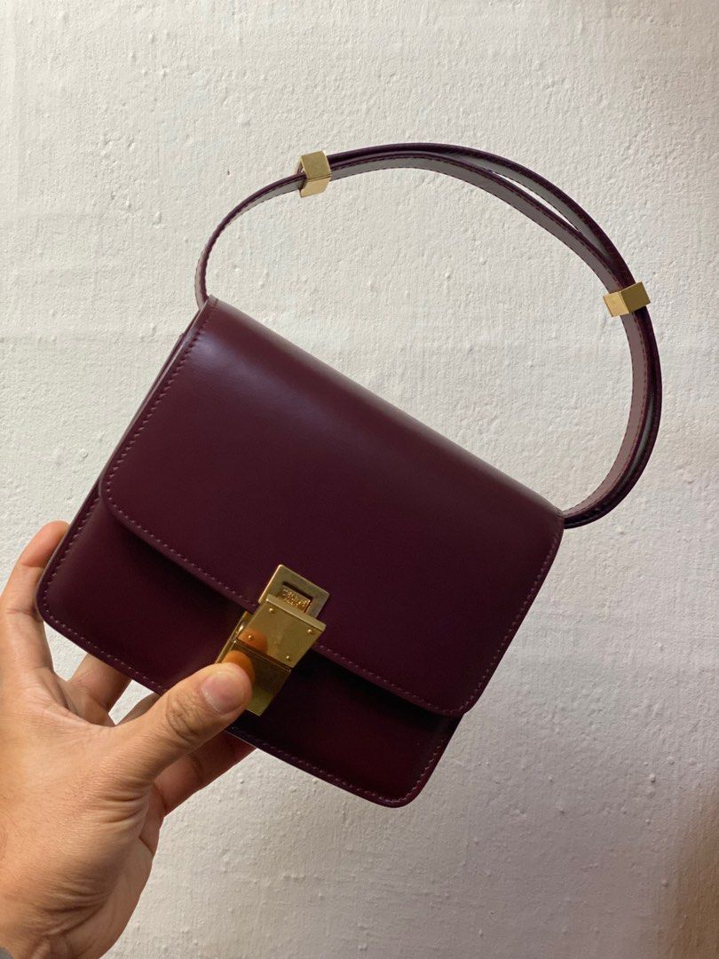 Celine box bag burgundy on sale