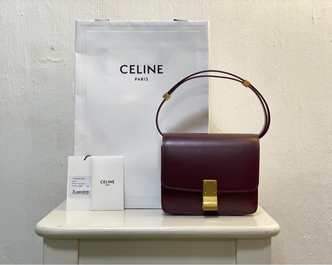 Celine Box Calfskin Bag Small Burgundy Luxury Bags Wallets on Carousell
