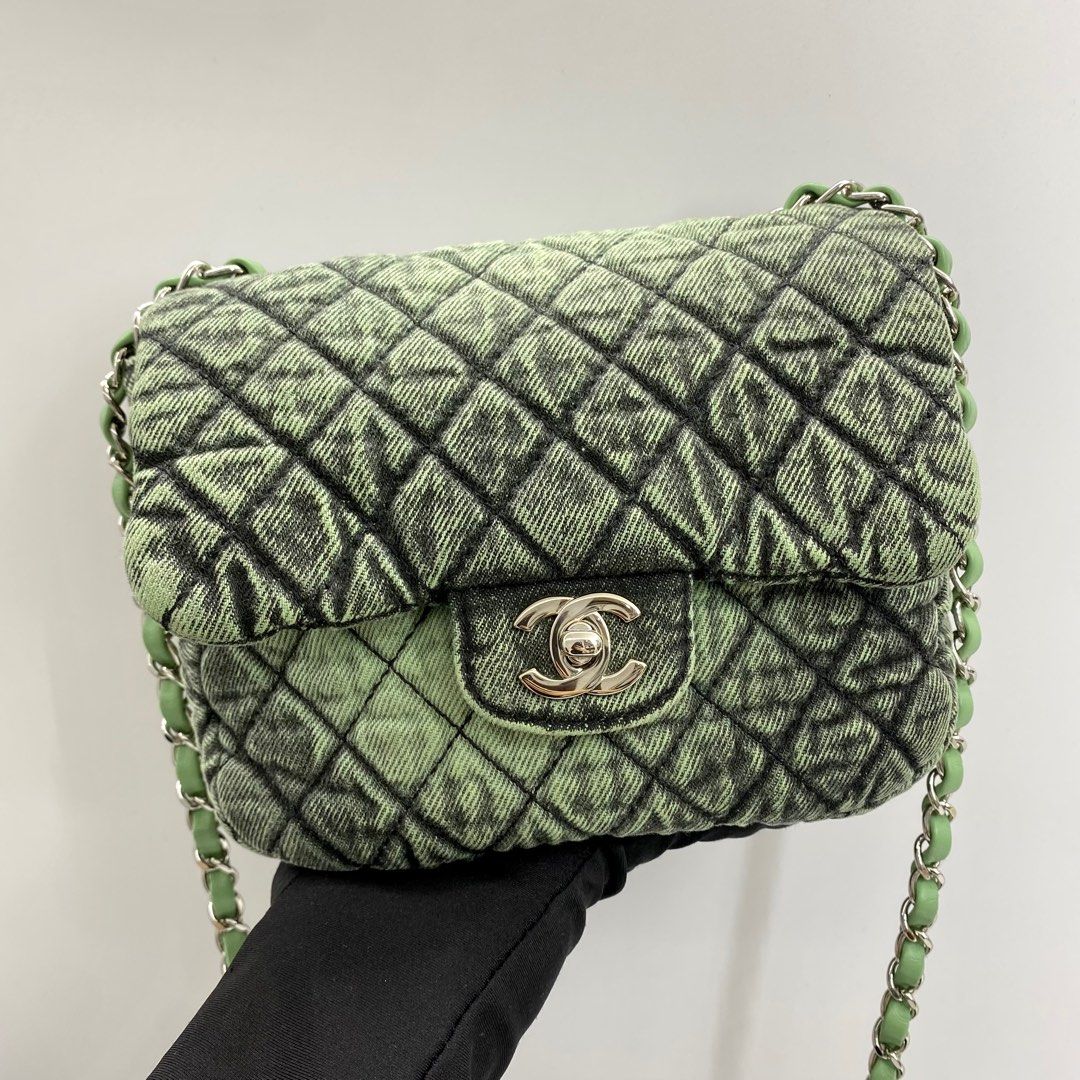 Chanel green on sale denim flap bag