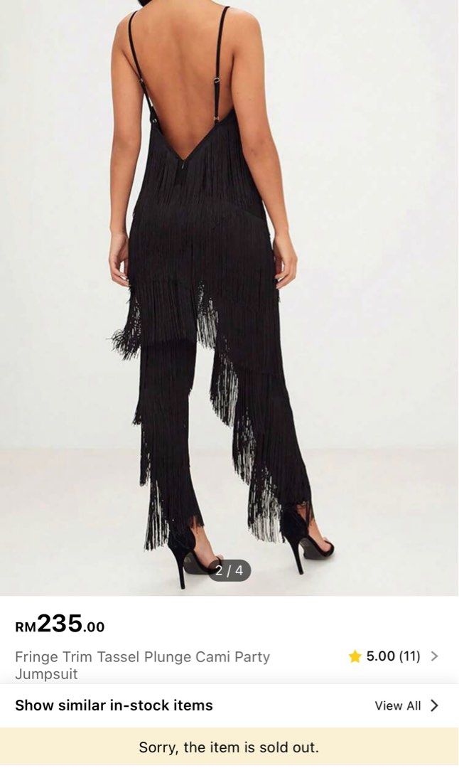 Black tassel plunge hotsell jumpsuit