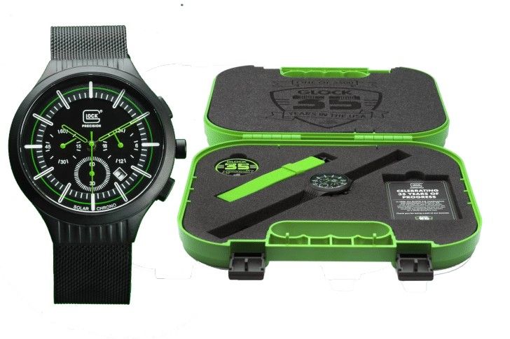 Glock Precision Watch Chrono 35th Anniversary Limited Edition (Category: Men's Watches) located in Dumaguete. Submitted by dohva01 (Listing ID 1286944184, Image 2). Description: GLOCK is celebrating the 35th anniversary of GLOCK in the U.S. with an exclusive limited edition chrono watch The exclusive package includes: GLOCK Watch Chrono with an elegant black mesh band An additional green silicone band Collector’s coin Certificate of authenticity 