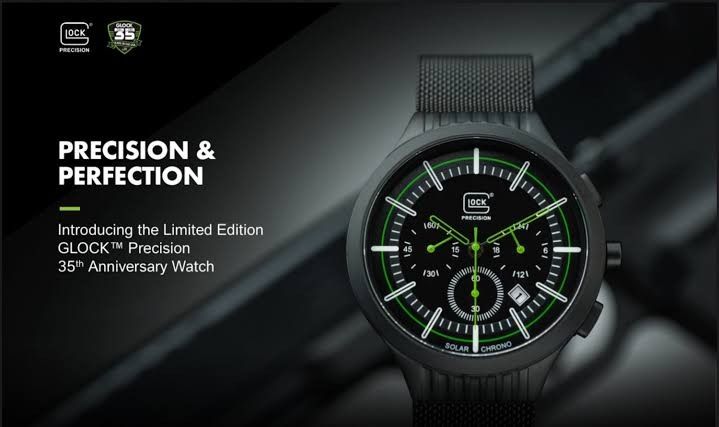 Glock Precision Watch Chrono 35th Anniversary Limited Edition (Category: Men's Watches) located in Dumaguete. Submitted by dohva01 (Listing ID 1286944184, Image 1). Description: GLOCK is celebrating the 35th anniversary of GLOCK in the U.S. with an exclusive limited edition chrono watch The exclusive package includes: GLOCK Watch Chrono with an elegant black mesh band An additional green silicone band Collector’s coin Certificate of authenticity 