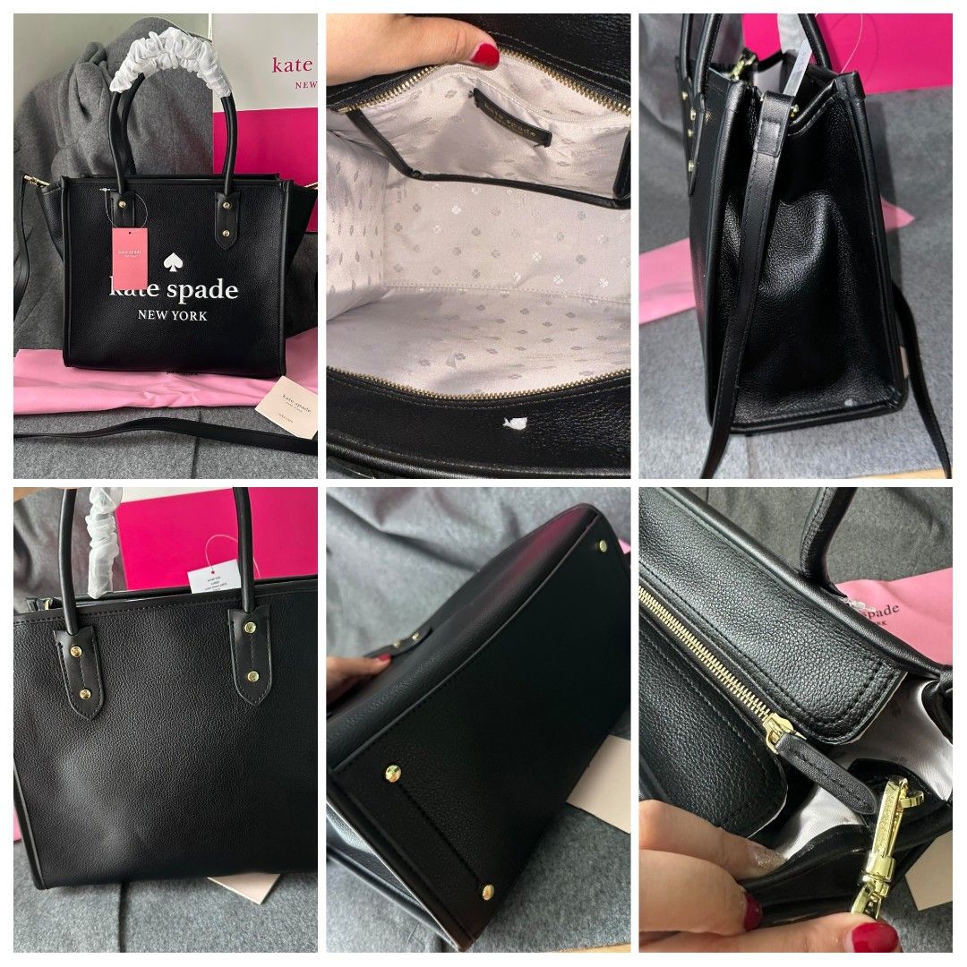 Kate Spade Ella Tote Bag (Category: Luxury Bags & Wallets) located in Muntinlupa City. Submitted by its.joy (Listing ID 1286923934, Image 2). Description: 💯 Original 💯 Authentic 🛍️ Paperbag included 🔸28 x 26 x 11 cm 🔸Canvas with pebbled lining (White with ladybug) / Pebbled leather (Black) 🔸Embossed logo 🔸 Canvas lining 🔸 Interior back zip pocket 🔸Drop in top zip closure 🔸Imported 🔸Dustbag not included.