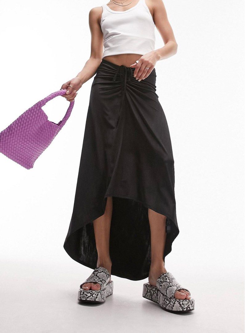 Slinky ruched midi skirt top